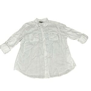 Tommy Bahama Two Palms Linen Button Up Shirt Roll Tab Sleeve White Women's XL